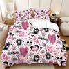 3-piece Halloween themed pink cute skull and heart-shaped pattern duvet cover set 1 duvet cover+2 pillowcases coreless