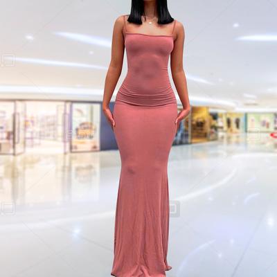 Women Sexy Dresses Sleeveless Bodycon Backless Long Maxi Pure Slim Down Honey Peach Hip Suspender Party Dress
