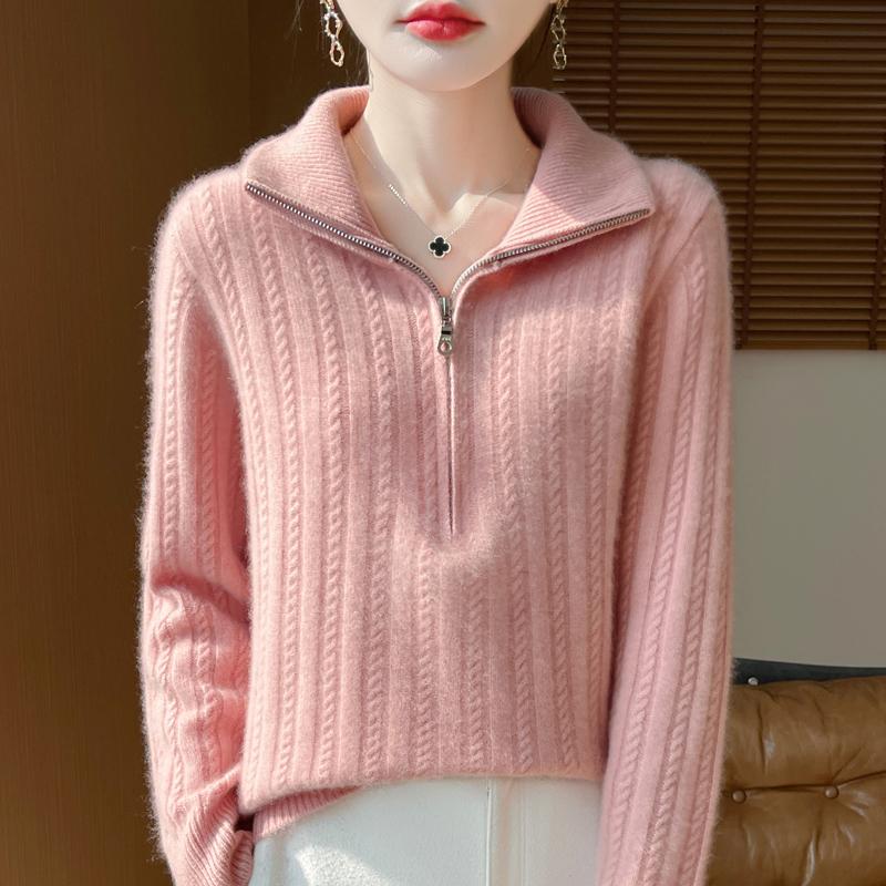 Women Sweater 100% Wool TIDENOVEL Turn-down Collar Knit Pullover Thick Winter Jumpers Female Knit Tops Zipper
