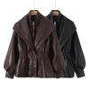 New British Style Elastic Waist Leather Jacket for Women