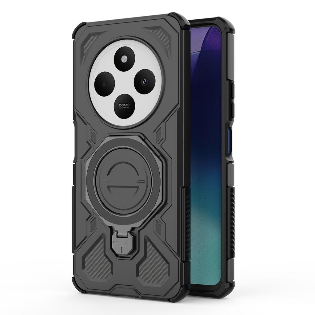 Magnetic Case for Xiaomi Redmi 14C 4G/14R 5G/Poco C75 4G Rotating Metal Kickstand PC+TPU Phone Back Cover