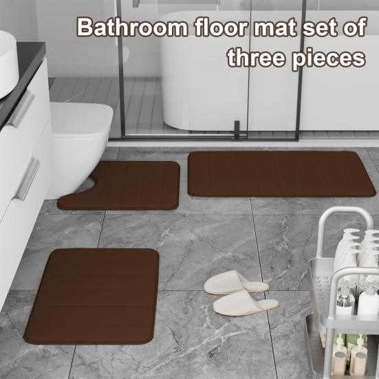 3Pcs/Set Bath Rug Anti-Slip Bathroom Floor Mat U-Shaped Toilet Rug Absorbent Rectangular Mat for Bathroom Sink Shower Door