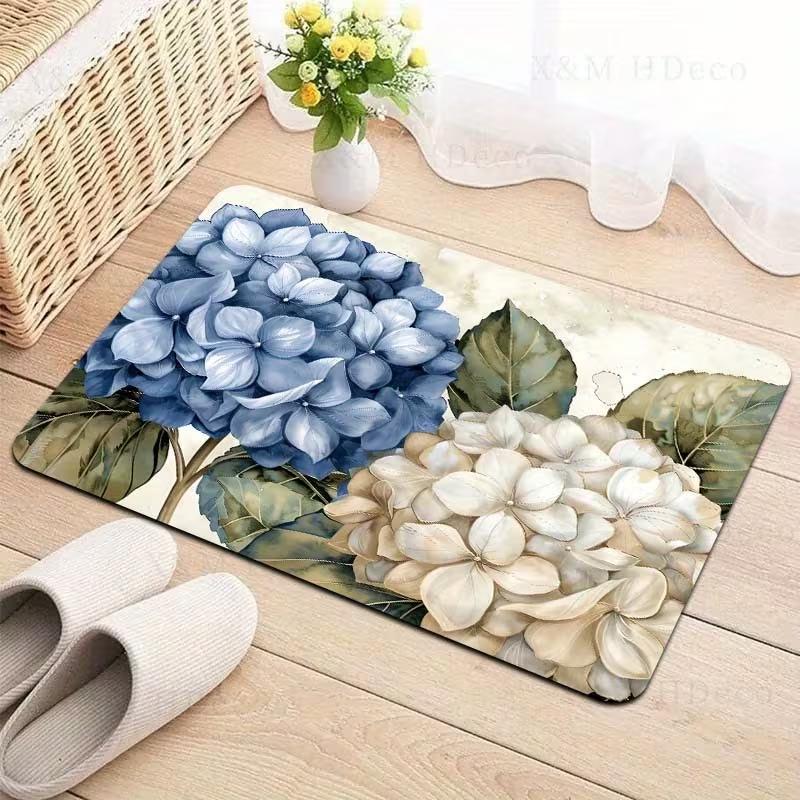 

Purple Hydrangea Welcome Entrance Rug Flower Print Soft Non-Slip Doormat Rustic Plant Home Decor Carpet for Front Door 40x60cm