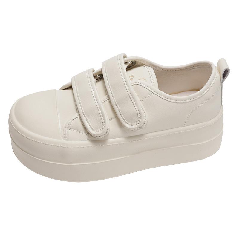Classic White Round Head Velcro Thick-soled Little White Shoes Women's 2025 New Spring Versatile Height-increasing Lightweight Board Shoes