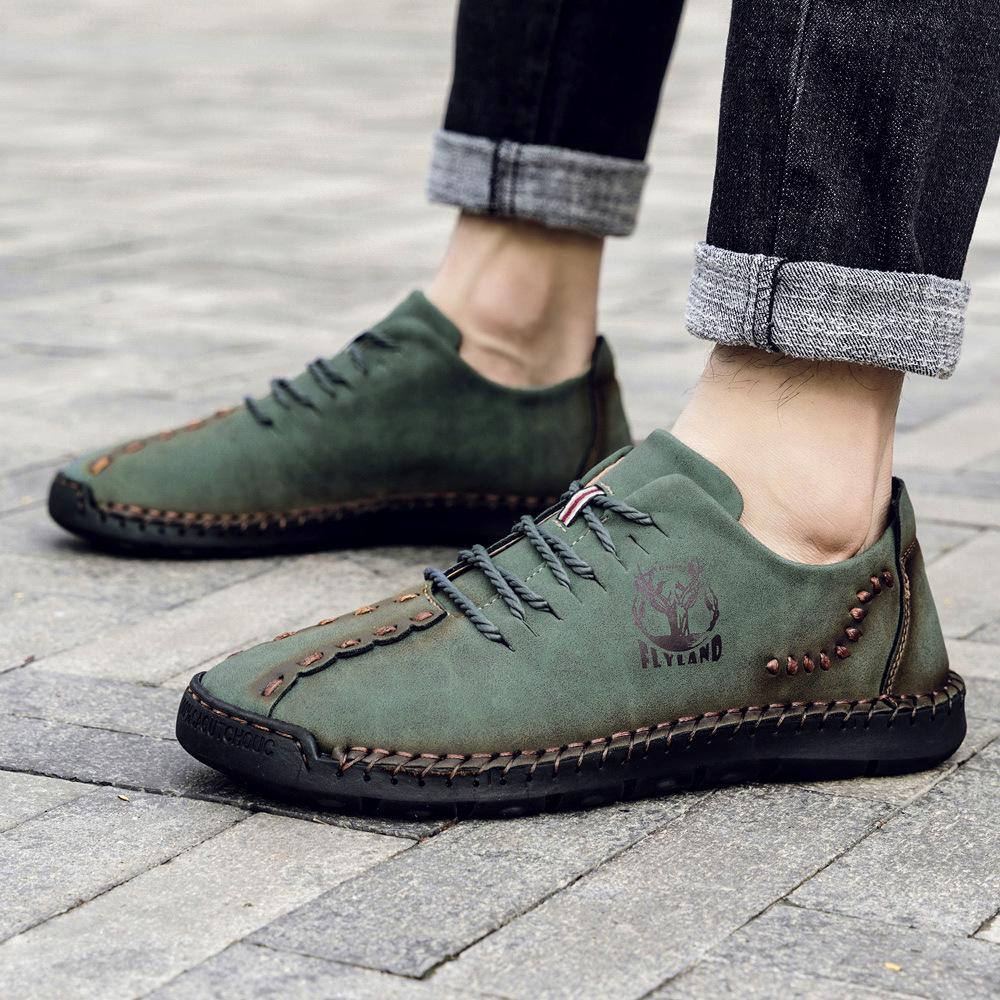 Popular Plus Size Men's Handmade Leather Casual Shoes - Breathable for Spring & Autumn
