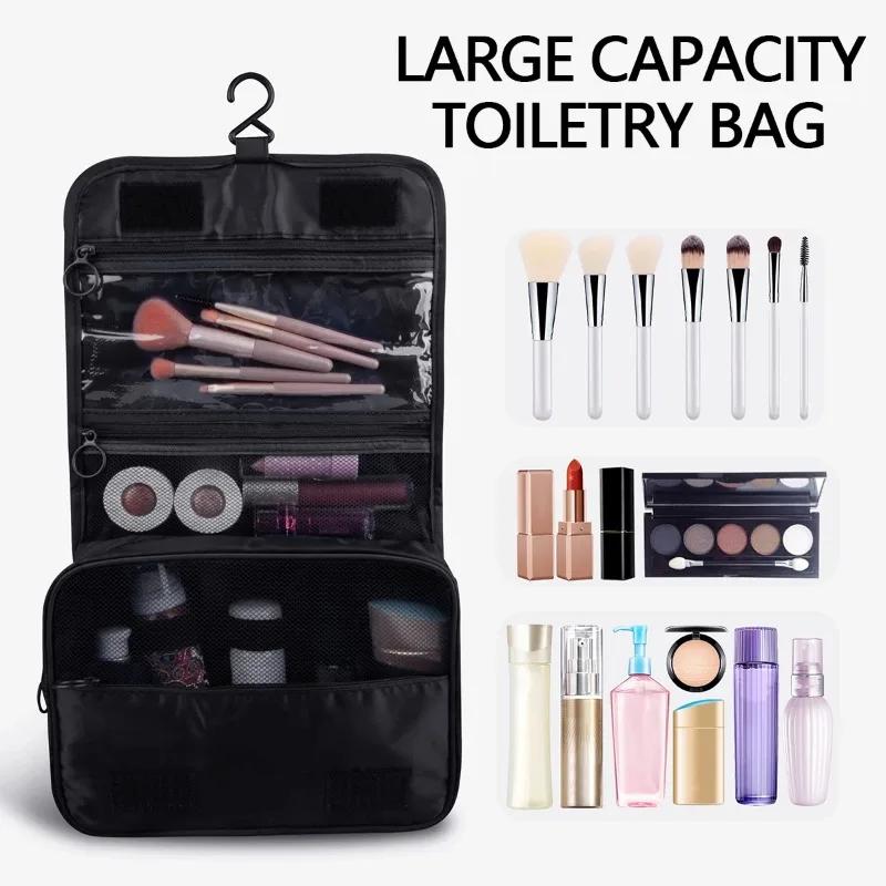 Portable Hanging Cosmetic Bag for Women, Large Capacity Travel Makeup Organizer with Compartments for Toiletries & Jewelry