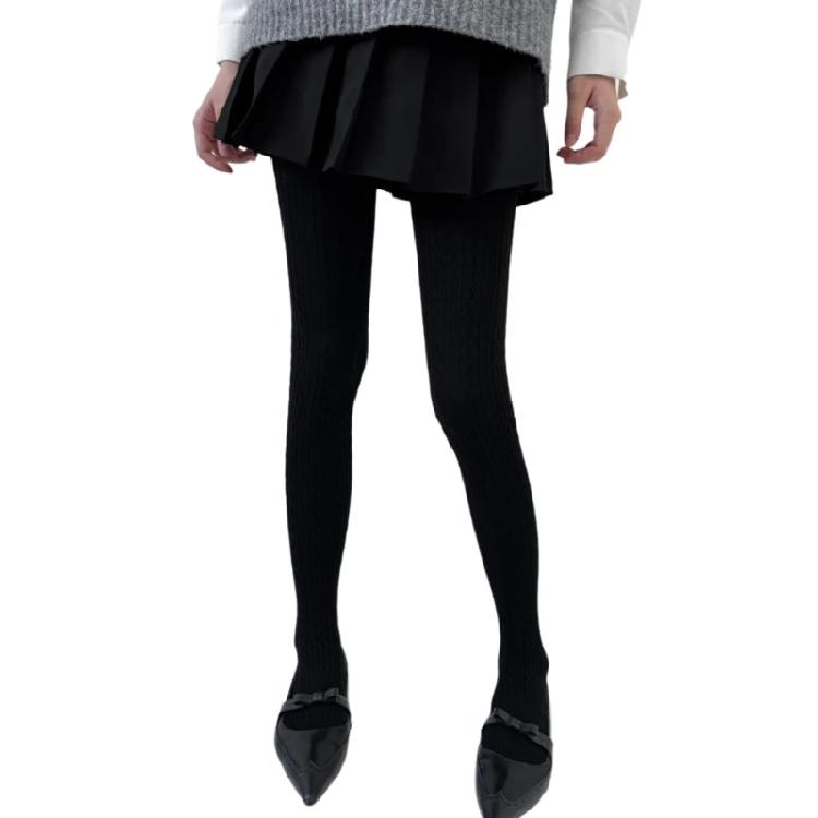 Women Twist Striped Pattern Opaque Tights Winter Fall Hosiery Elastic Jacquard Solid Color Pantyhose Stockings Leggings