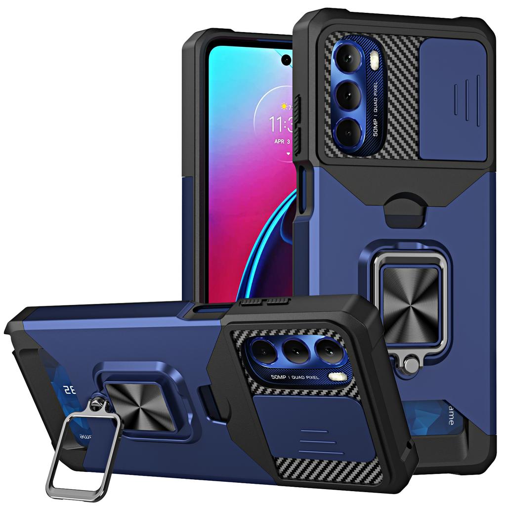 For MOTO G Stylus 5G 2025 PC with Stand Ring Sliding Window Multifunctional Magnetic Anti-Drop Anti-Fingerprint Phone Case