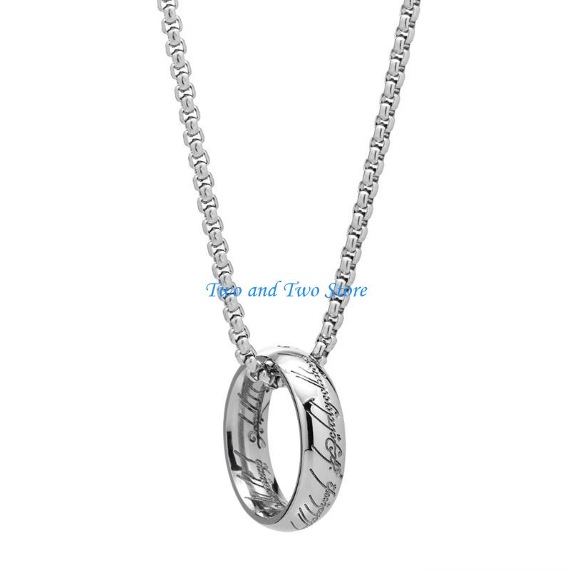 HX6F Titaniums Steel Retro Finger Ring Necklace Handmade Neckchain for Women and Men
