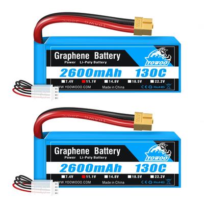 Yowoo 2-pak 3S Lipo 2600mAh 130C 11.1V Graphene LiPo ze złączem XT60 do RC Quadcoptera, Samolotu, Samochodu, Ciężarówki, Łodzi, Hobby (4.72 x 1.41 x 0.98