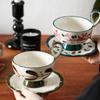 Coffee Cups Flower Tea Mug Hand Drawn Underglaze Colored Ceramic Cups and Dish Set Japanese Afternoon Tea with High Footed Cup