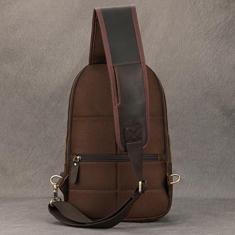 Crazy Horse Leather Chest Bag Large Capacity Men's Leisure Diagonal Cross Bag with USB Cowhide Shoulder Bag Commuting Leisure Shoulder Bag