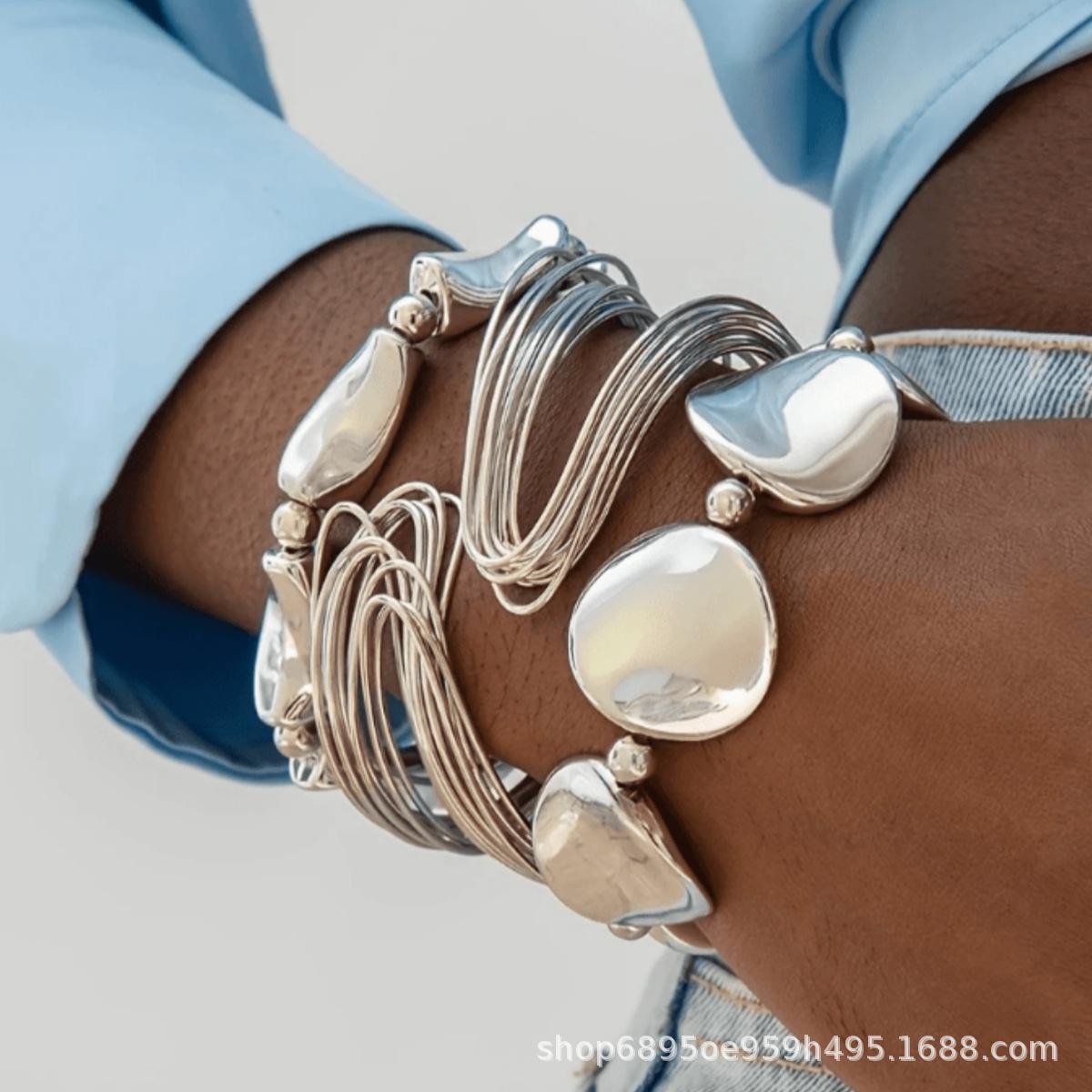 Стильный нерегулярный женский браслет и браслет-манжета - 3 шт. для повседневных вечеринок серебряный