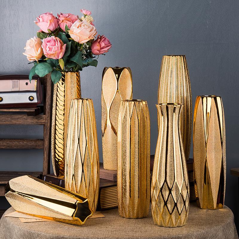 30 cm Luxus Europa Gold Keramik Vase Heimdekoration Kreatives Design Porzellan Dekorative Blumenvase Für Hochzeitsdekoration