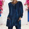 Women Plus Size Beige Brown Yellow Tie Dye Printed Round Neck Long Sleeve Loose T Shirt With Pockets