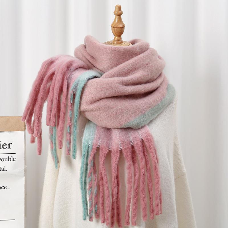 New Maillard Striped Thick Tassel Big Braid Plush Scarf Winter Warm Thickened Lazy Student Scarf