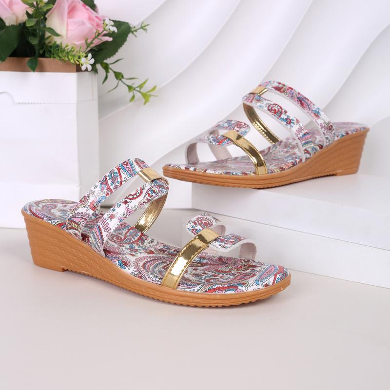 

Fashion Summer New Slope Heel Sandals Women s Fashion Round Head Hollow-out Soft Sole Anti-slip Wear-resistant Mid-heel Slippers 43