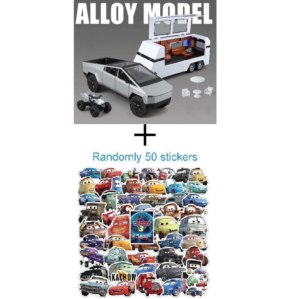 1:24 Pickup Trailer RV Model Car Toy Pull Back Doors Opened Shock Absorption Off-road Vehicle Models Sound Light Ornaments