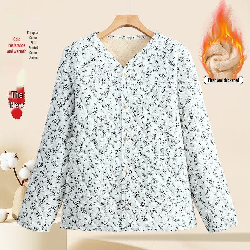 2025 Autumn/Winter Plus Velvet Thickened Cotton Jacket for Middle-Aged & Elderly Women – Warm Padded Outerwear