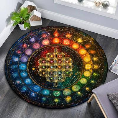 Chakra Round Area Rug,Carpet Rug for Living Room Bedroom Sofa Playroom Decor,Non-slip Floor Mat