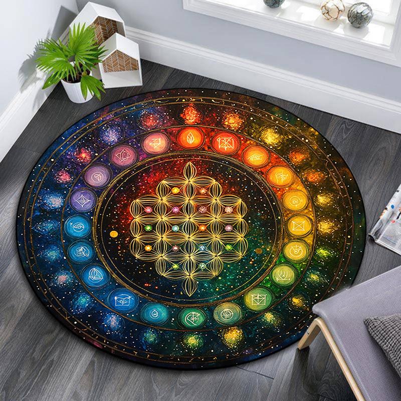

Chakra Round Area Rug,Carpet Rug for Living Room Bedroom Sofa Playroom Decor,Non-slip Floor Mat 80cmx80cm