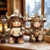 Kuh-Weihnachtsdekoration Set mit 2 Stück, Vintage Schottenkuh-Figuren im Karomuster mit Schneeflocke und Heiß für Tischplatte Eingangsbereich