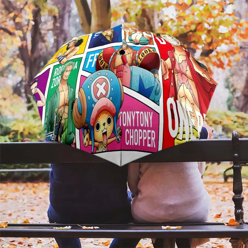 1 Stück Automatischer Faltregenschirm - Anime One Piece Muster Tragbares faltbares Design Mit 8 Rippen Weihnachts-Geburtstagsgeschenke