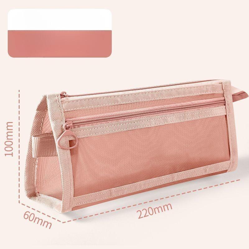 Transparent Double Layer Pencil Case, Mesh Zipper Pouch, Travel Cosmetic Bag, Cute Transparent Stationery Organizer for Office University