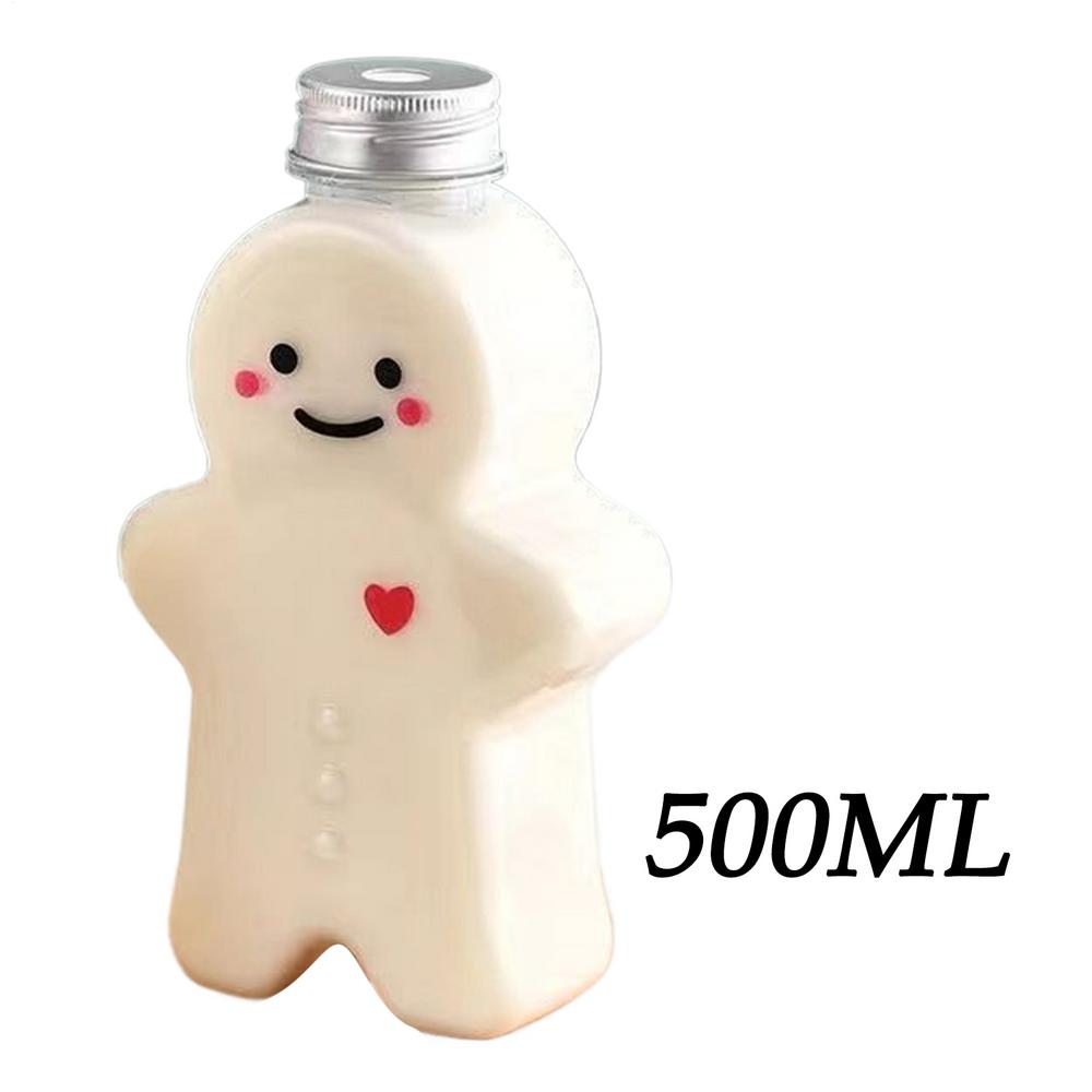 500ml Gingerbread Man Christmas Bottle Reusable Beverage Container Clear Christmas Juice Bottles with Lids for Milk Juicing 0.5l