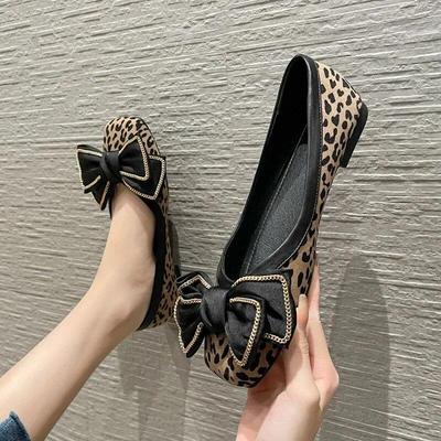 Spring Summer Leopard Shoes Women Flats Butterfly Knot Elegant Office Lady Shoes Flat Brand Ladies Plus Size 42