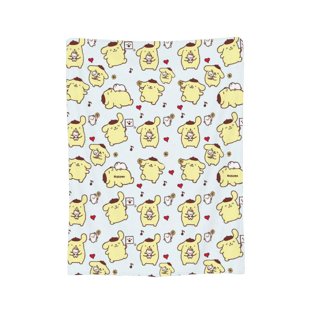 Cute Pom Pom Purin Pattern Blankets Flannel Summer Air Conditioning Breathable Soft Throw Blanket for Home Bedroom Bedspread