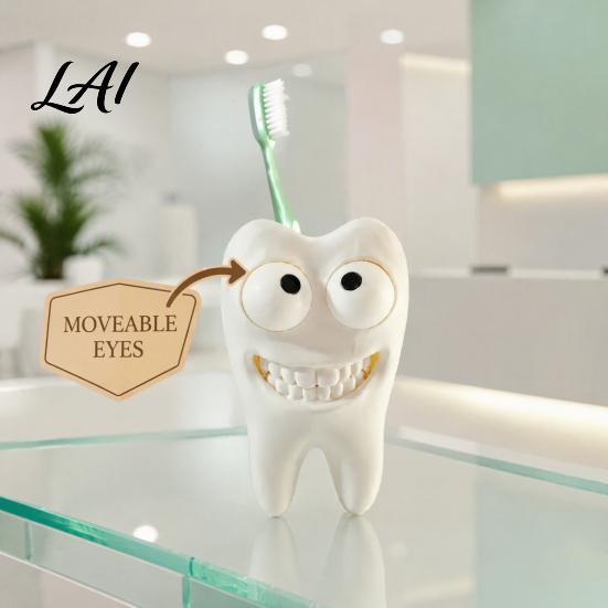 Novelty Bathroom Decor 3D Printed Smiling Tooth Toothbrush Holder Funny Dental Desk Figurine Counter Organizer Creative Shaped Storage Stand