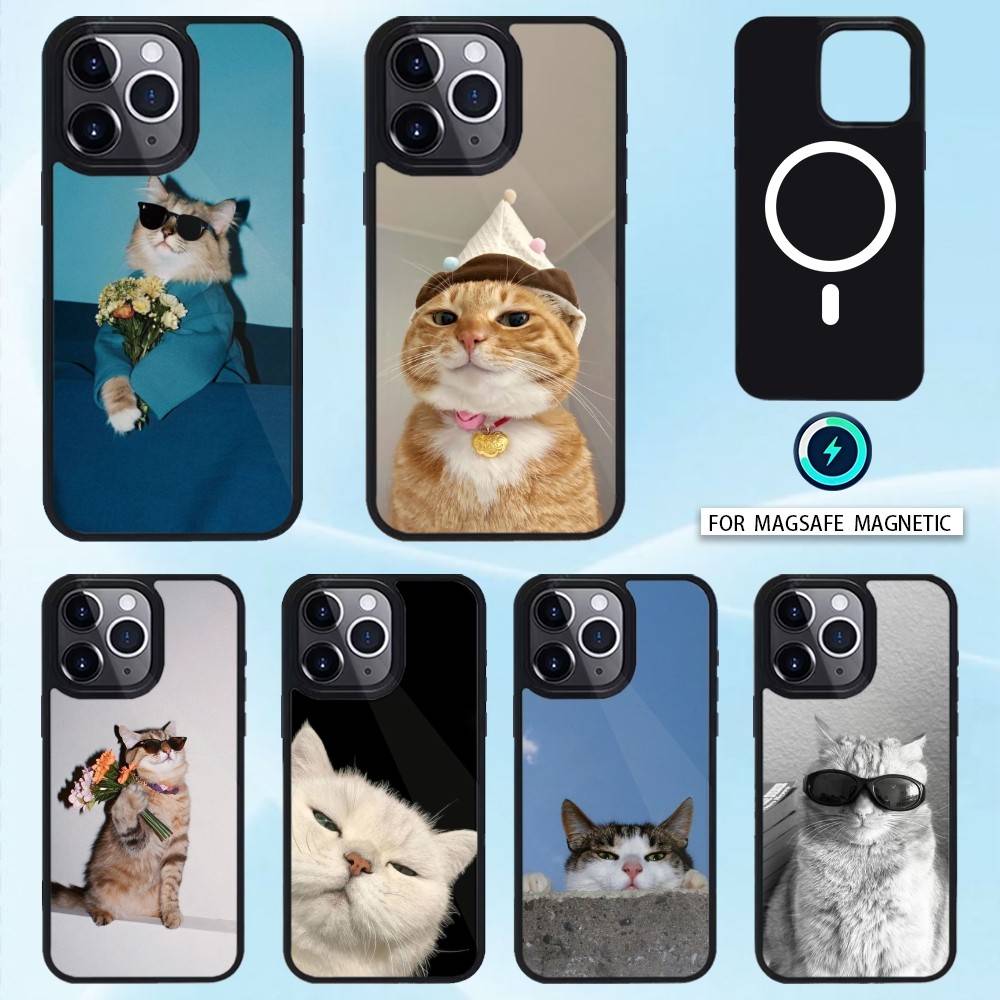 Cool Cat Cute Phone Case Magnetic For iPhone17 16 15 14 13 12 Pro Max For Magsafe Wireless Charging Cover