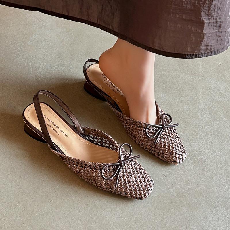 Fashion New Summer Sandals Square Toe Sandals for Women Low Heel Fashion Bow Decoration Hollow Out Sandals Breathable Ladies Shoes Women