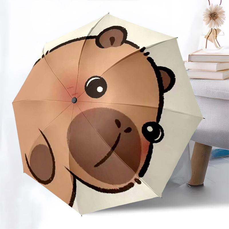 Cute Capybara Automatic Folding Umbrella Compact 8 rib Design, Unique Style, Suitable for Everyday Outdoor Use, Perfect Gift for Friends and