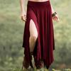 Women Skirt High Waist Solid Color Irregular Hem Long Skirt Side Slit Design Slimming Skirt Work Leisure Travel Wear