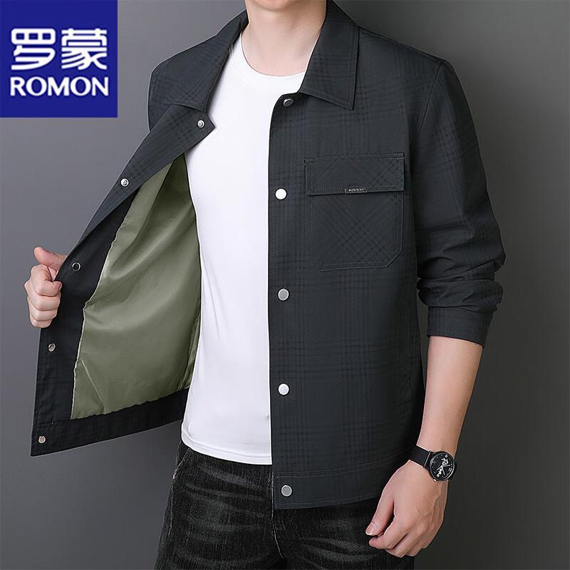 

ROMON Men s Plaid Lapel Casual Jacket 4XL