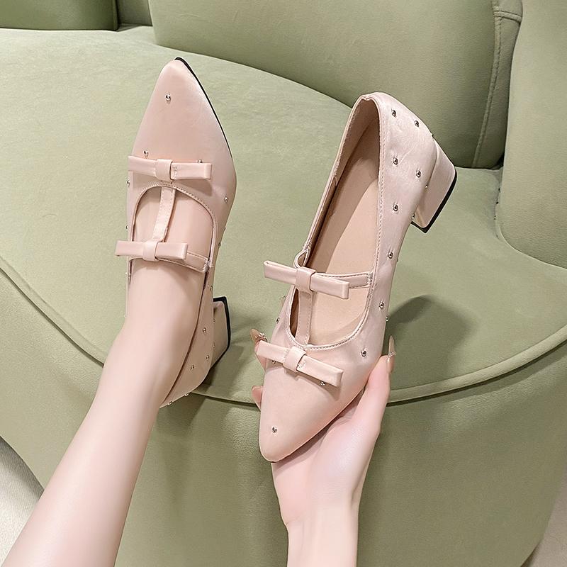Increas Height Pointed Toe Riband Shoes Woman Flats Clogs Platform Crystal Dress Summer Creepers Rhinestone New Mary Janes Incre