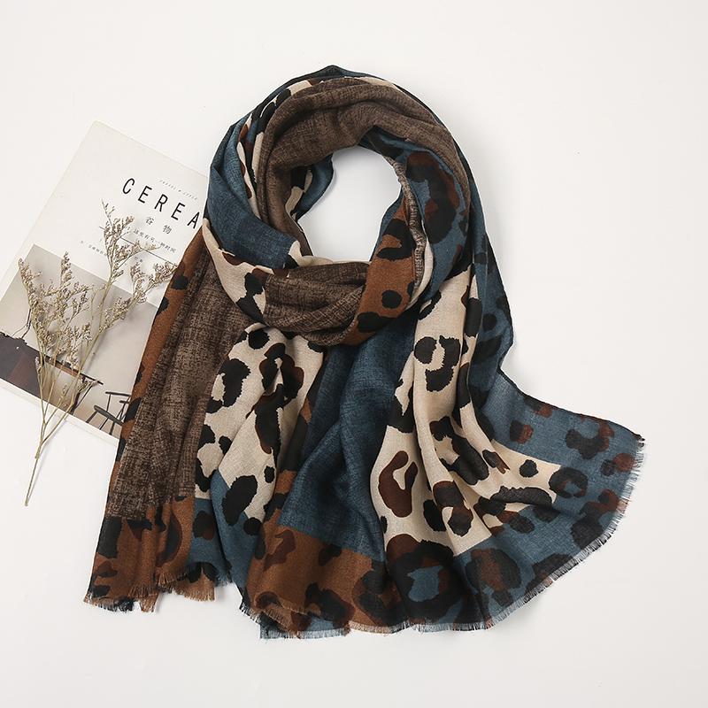 Versatile Cotton Wild Leopard Scarf Women Thin Brown Shawl Double Color Warm Shawl Fashionable Commuting Style Female Scarf