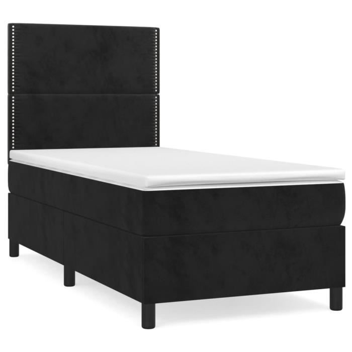 3142949 vidaXL Lit à sommier tapissier avec matelas Noir 100x200 cm Velours