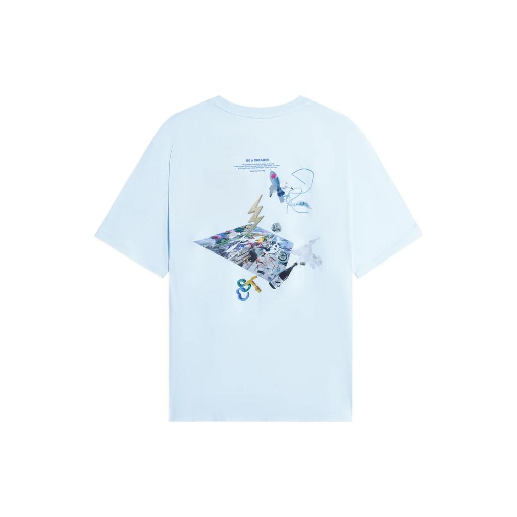 Li-Ning Letter Pattern Printed Round Neck Short Sleeve T-Shirt Unisex T-Shirt Light-Blue ATSSB91-2