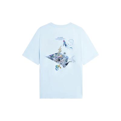 Li-Ning T-Shirt mit Buchstabenmusterdruck, Rundhalsausschnitt, Kurzarm, Unisex-T-Shirt, Hellblau ATSSB91-2