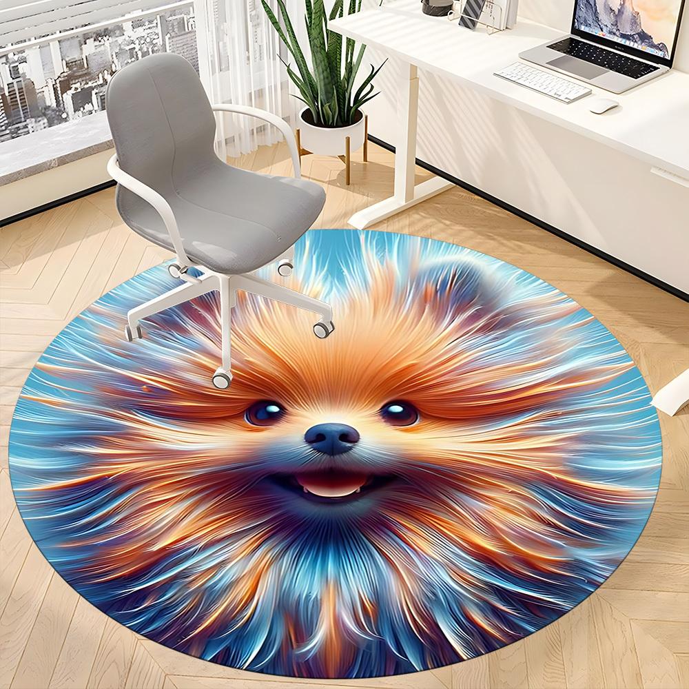 1pc Pomeranian Art Carpet for Office Non-Slip, Round Carpet, Soft & Comfortable, Carpet for Office, Lightweight Round Floor Mat