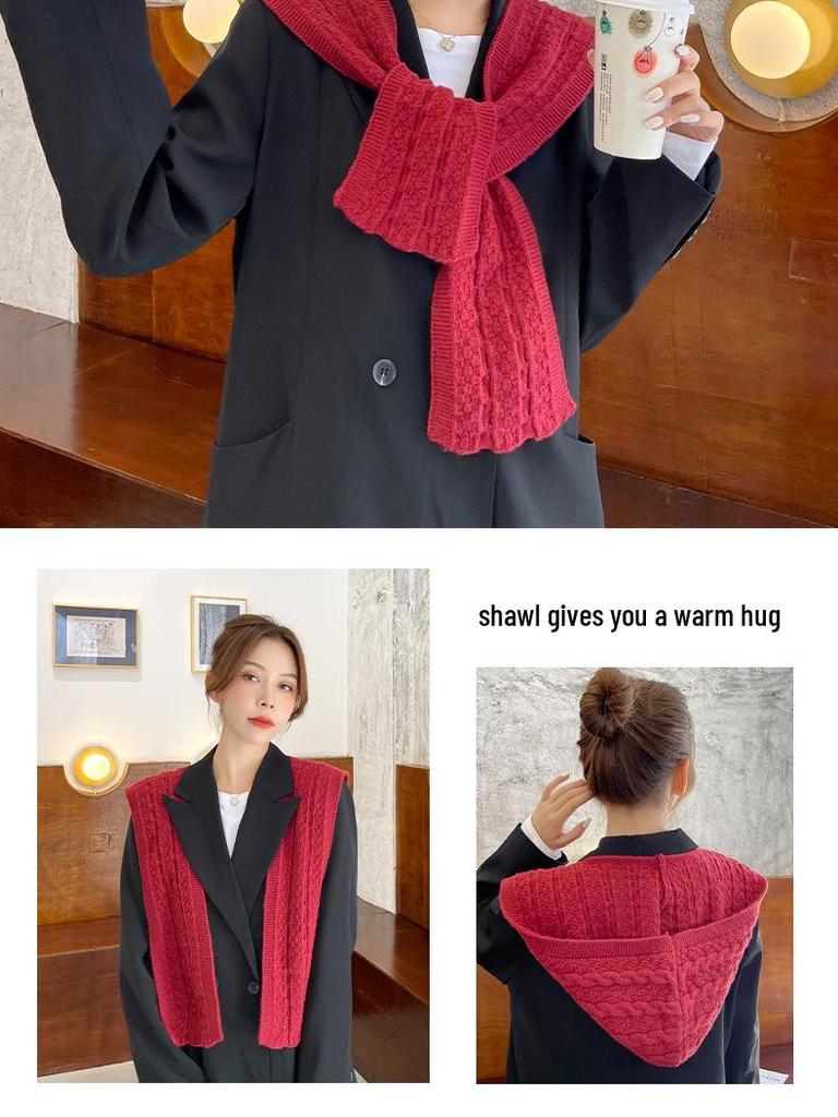 Women's Korean Knitted Hooded Shawl Vest - Casual Solid Color Layered Outerwear