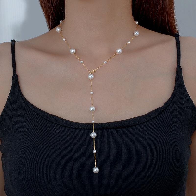 911 Silver Gypsy Pearl Necklace Accessories Women's Summer Premium Sweater Chain Light Luxury Neck Chain Collarbone Chain
