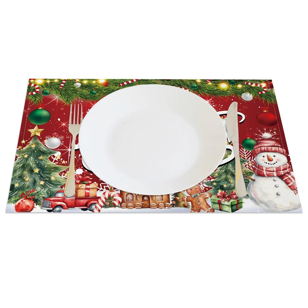 Christmas Table mat dining table Xmas Tree Snowman Santa Gingerbread House Linen Fabric Merry Christmas Holiday Table Decoration