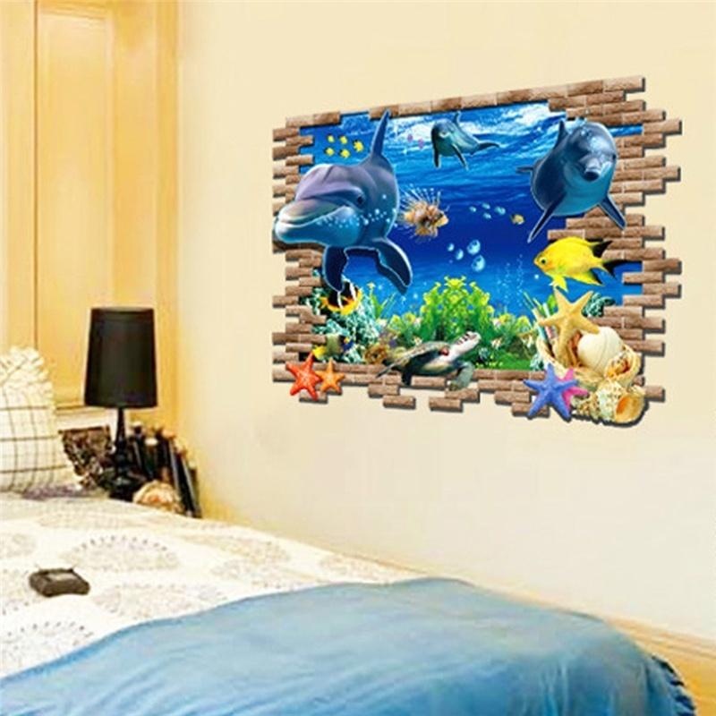 Home Supplies 3D Home Decorative Wall Stickers Creative 3D Cartoon Dolphins Finding Nemo Marine Underwater World Home Stickers