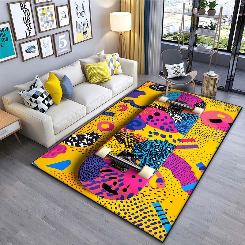 Drawing Ideas Colorful Skateboard Patter Carpet for Living Room Bedroom Bedside Bathroom Floor Mat Area Rug Sofa Mat Home Decor
