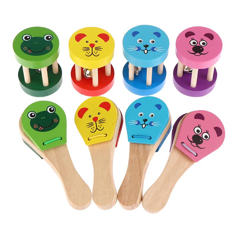 Castañuelas de Madera de Dibujos Animados para Niños Sonajas de Cinco Tachuelas Campanas Sonoras Clapper de Mango Instrumentos Musicales Juguetes Juguetes Educativos Para Niños