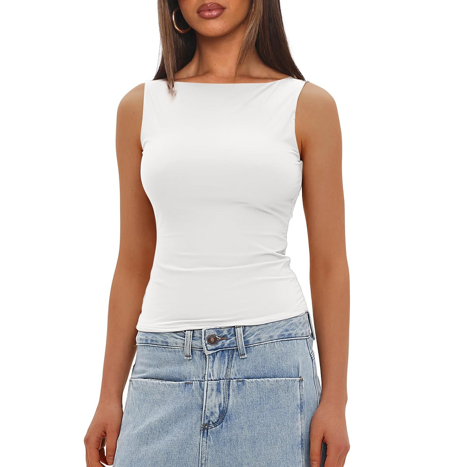 Maglietta senza maniche, casual e attillata, da donna, modello outwear M bianco